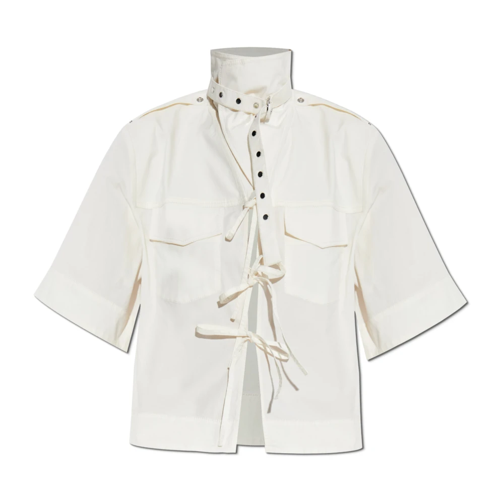 Ganni Women's Beige Ivory Stretch Cotton Blouse - Shirts - L - Blouses & Shirts