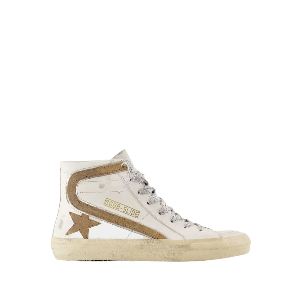 Golden Goose Women's White Sneakers,, Leather Slide Trainers With Brass Details Size 2 Uk