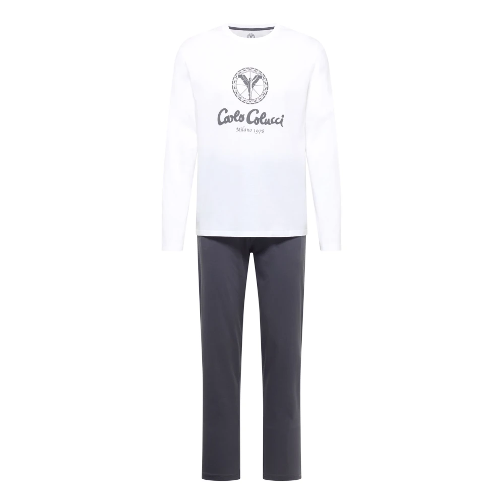 Carlo Colucci Men's White Longsleeve Pyjama Set - Pyjamas - S - Nightwear & Lounge