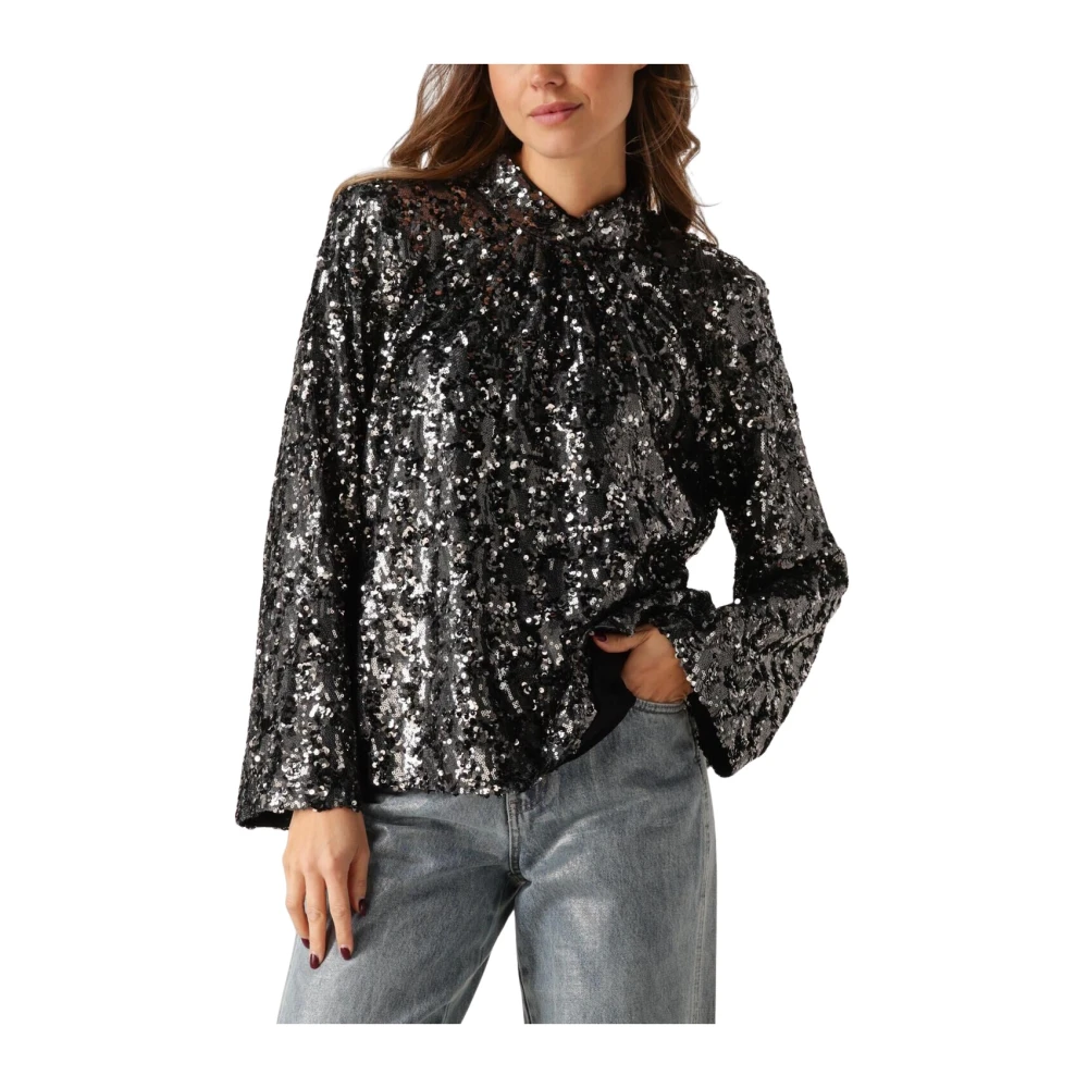 Gestuz Zwarte Pailletten Blouse voor Vrouwen Black Dames