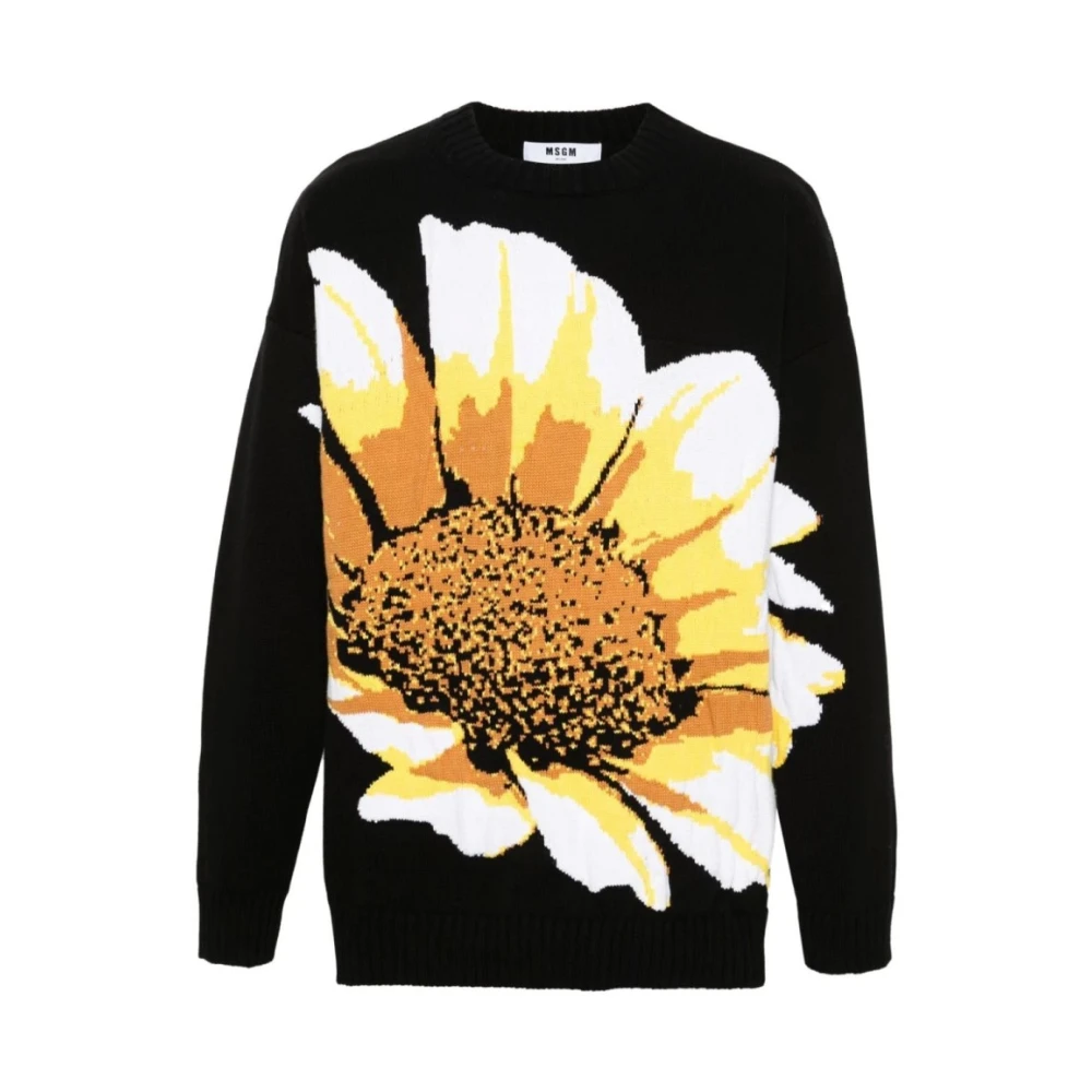 Msgm Men's Multicolor Round-Neck Knitwear, M, Black Cotton T-Shirt