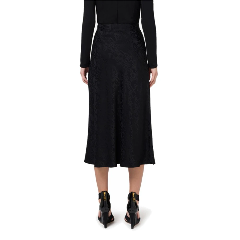 Elisabetta Franchi Uitlopende Midi Rok met Jacquard Letters Black Dames