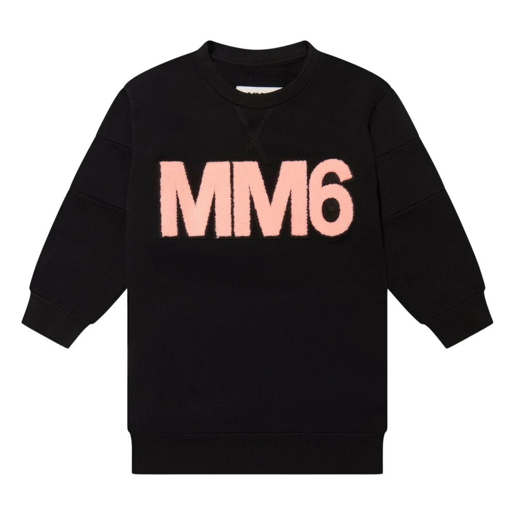 Mm6 Maison Margiela Girls Black Kids Sweatshirts, 6 Y, Logo Jumper Dress With French Terry