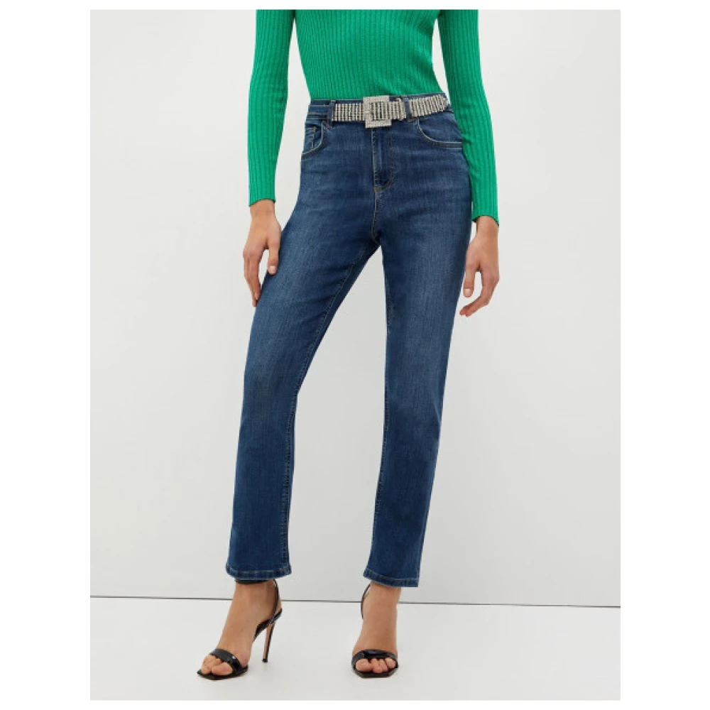 Liu Jo Hoge Taille Rechte Pijp Jeans met Afneembare Riem Blue Dames