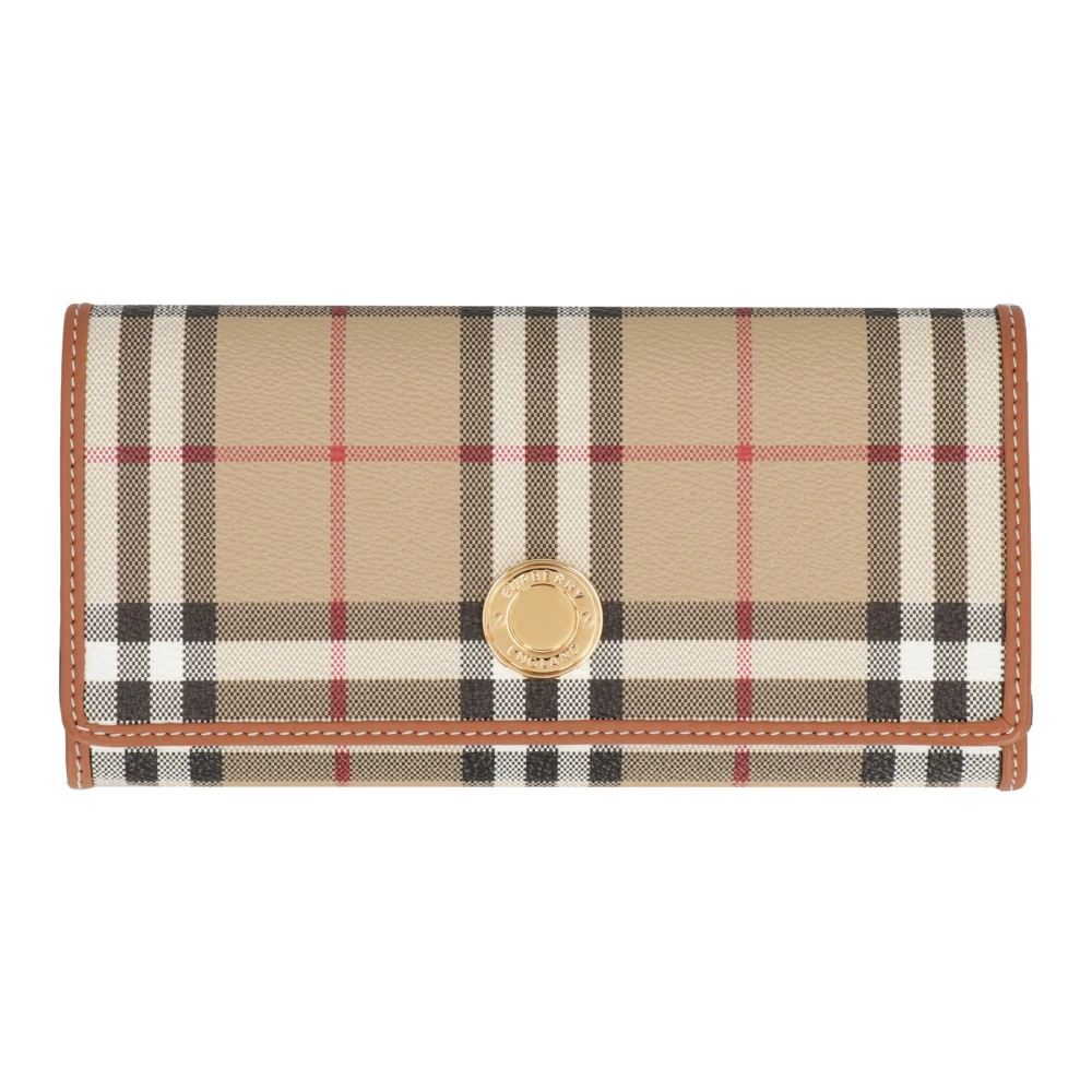 Burberry Geruit Motief Leren Portemonnee Beige Dames