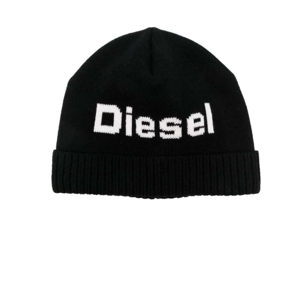 Diesel Beanie Muts met Logo Borduursel Black Unisex