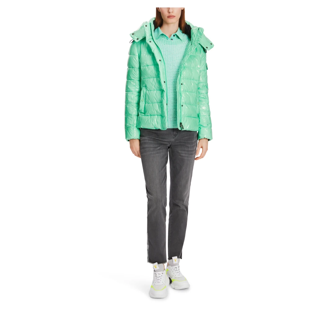 Marc Cain Aansluitende outdoorjas met capuchon en glanscoating Green Dames