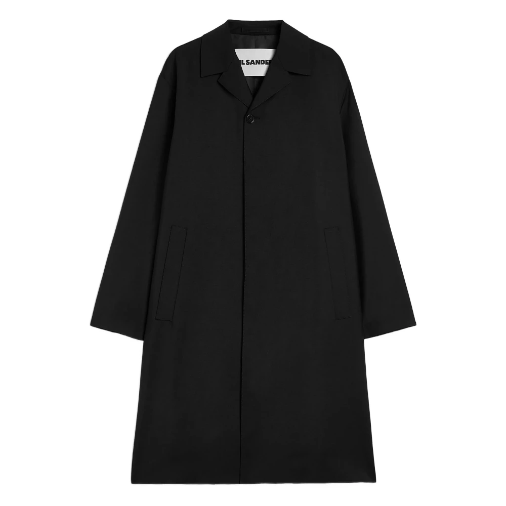Jil Sander Men's Black Single-Breasted Coats, L, Button-Up Wool Coat