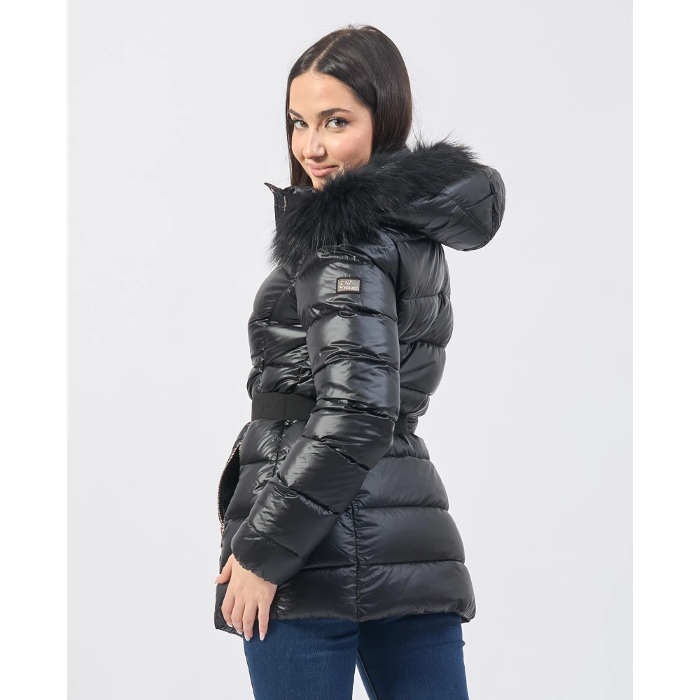 YES ZEE Zwarte Gewatteerde Jas met Bont Capuchon Black Dames