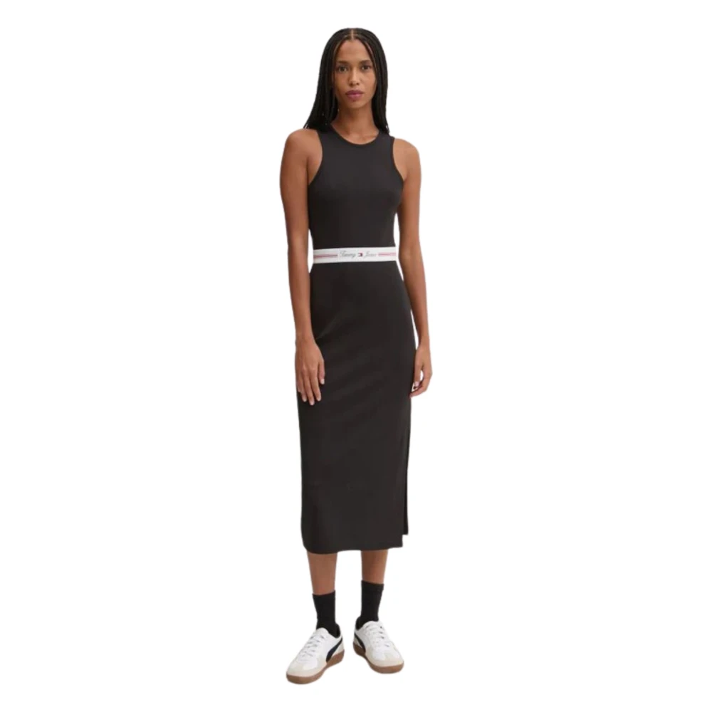 Tommy Hilfiger Zwarte Gebreide Jurk Ronde Hals Black Dames