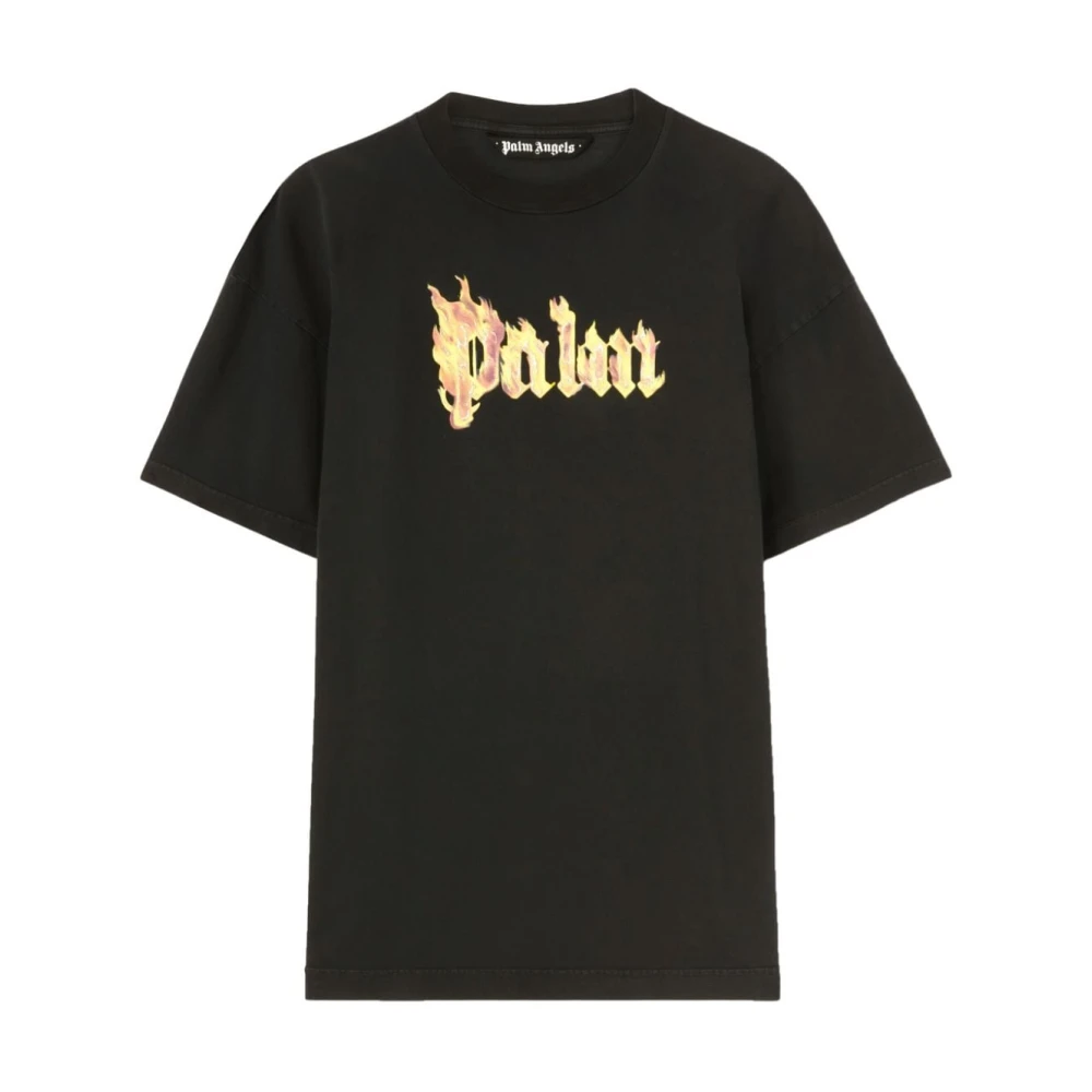 Palm Angels Zwart Logo Print Crew Neck T-shirt Black Heren