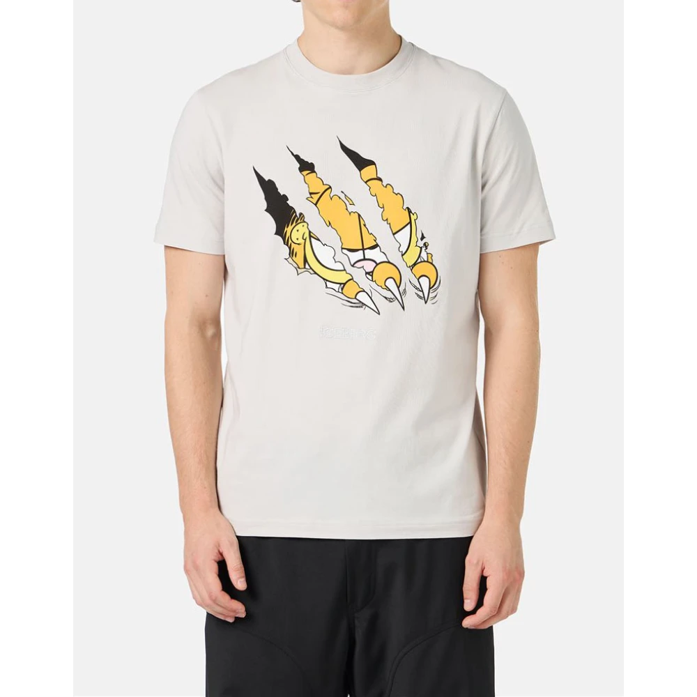 Iceberg Beige katoenen jersey T-shirt met Garfield-print en geborduurd logo Gray Heren
