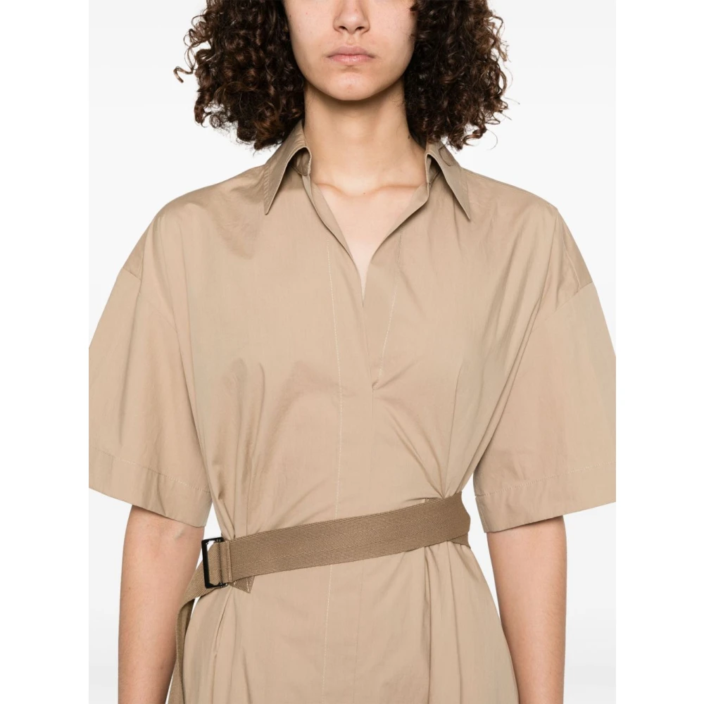 BRUNELLO CUCINELLI Beige Overhemdjurk met V-hals Beige Dames