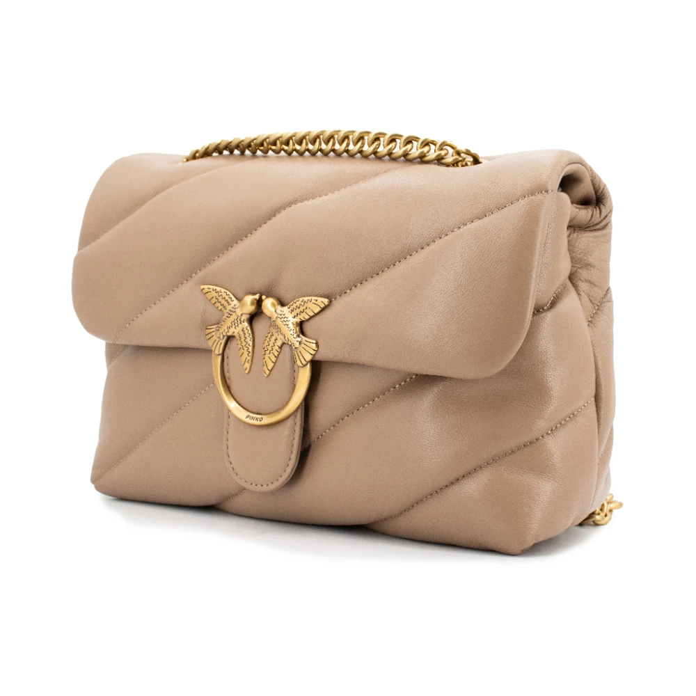 pinko Gewatteerde leren Love Bag met vogels Yellow Dames