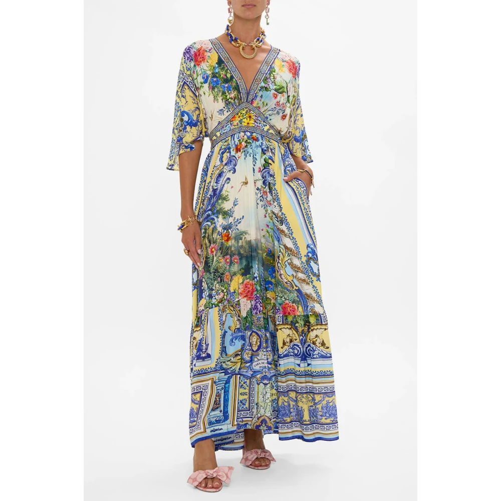 Camilla Zijden jurk met zoom ruche Multicolor Dames