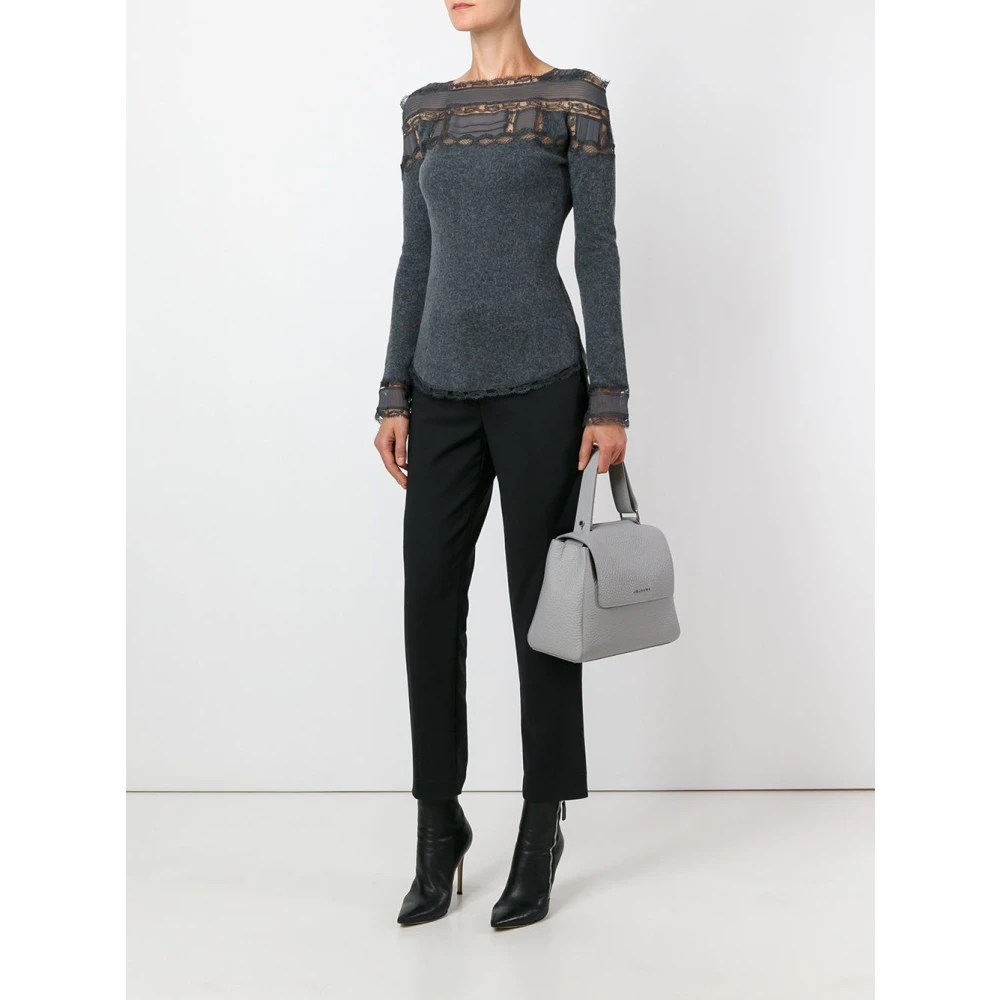 Ermanno Scervino Grijze Kant Detail Trui Gray Dames