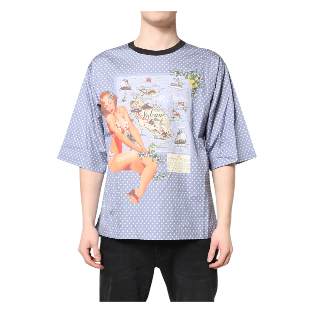 Dolce & Gabbana Men's Blue Graphic Print Crew Neck T-Shirt