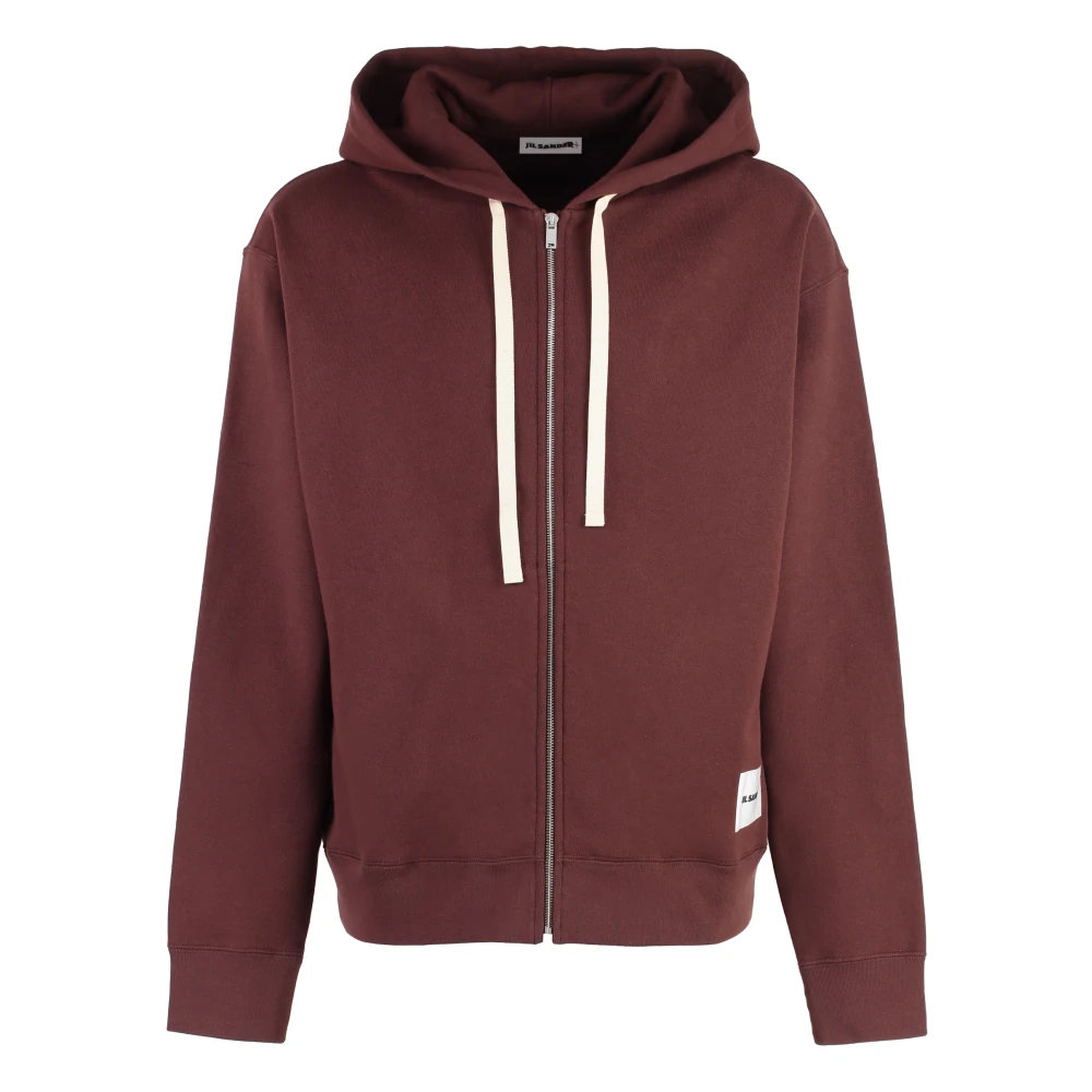 Jil Sander Katoenen Full-Zip Sweatshirt Geribbelde Randen Red Heren