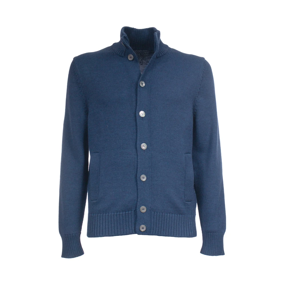 Gran Sasso Geribbelde wollen cardigan met knoopsluiting Blue Heren