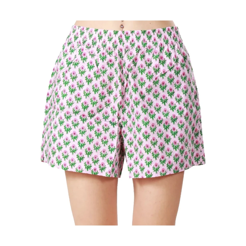 MC2 Saint Barth Bloemenkatoenen shorts roze elastische taille Multicolor Dames