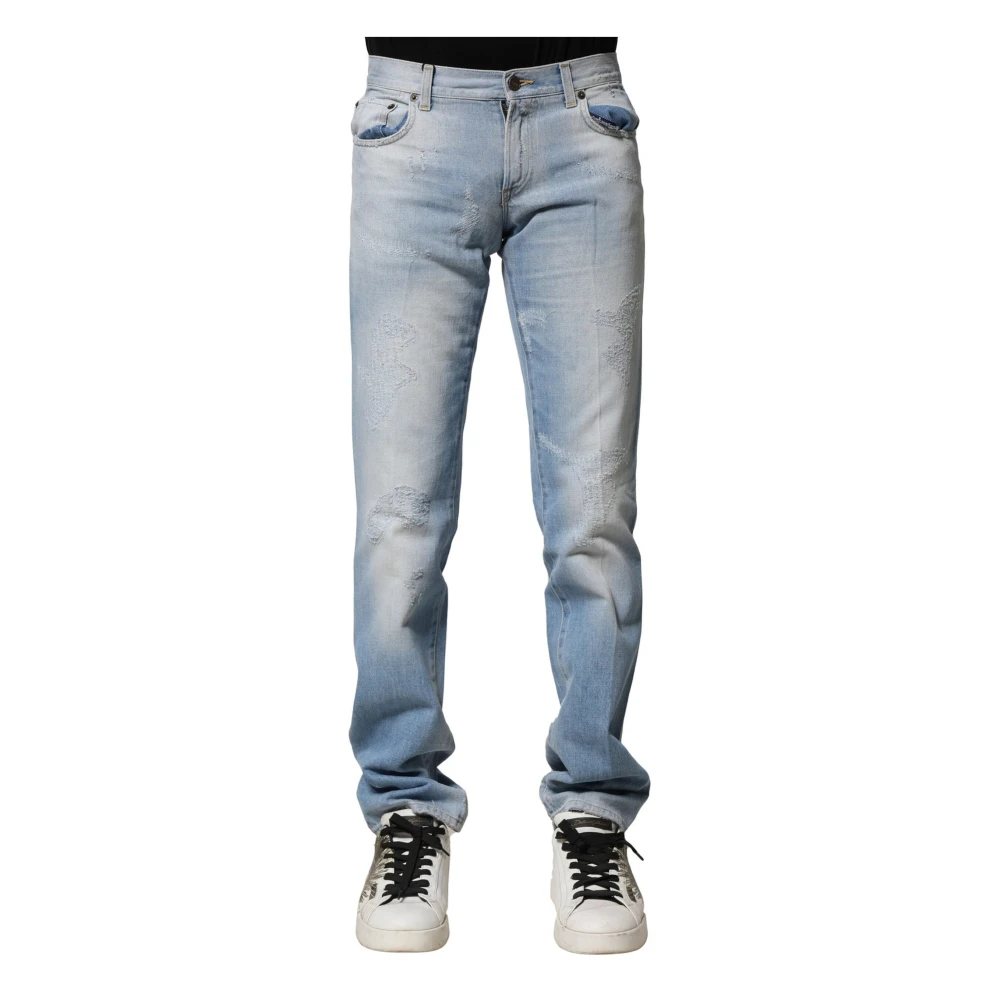 Dolce & Gabbana Men's Blue Light Straight Fit Denim Jeans - Slim Fit Jeans - Xs - Jeans