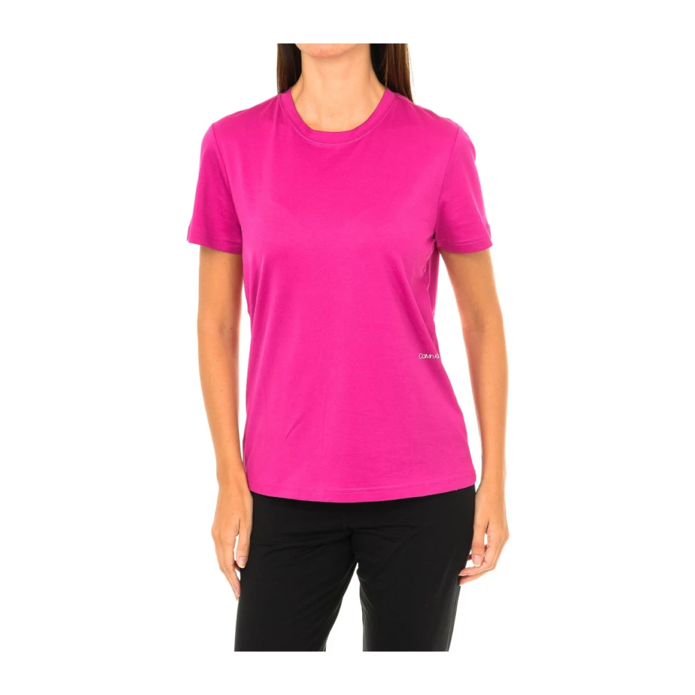 Calvin Klein Jeans T-shirt met korte mouwen en geribbelde afwerking Pink Dames