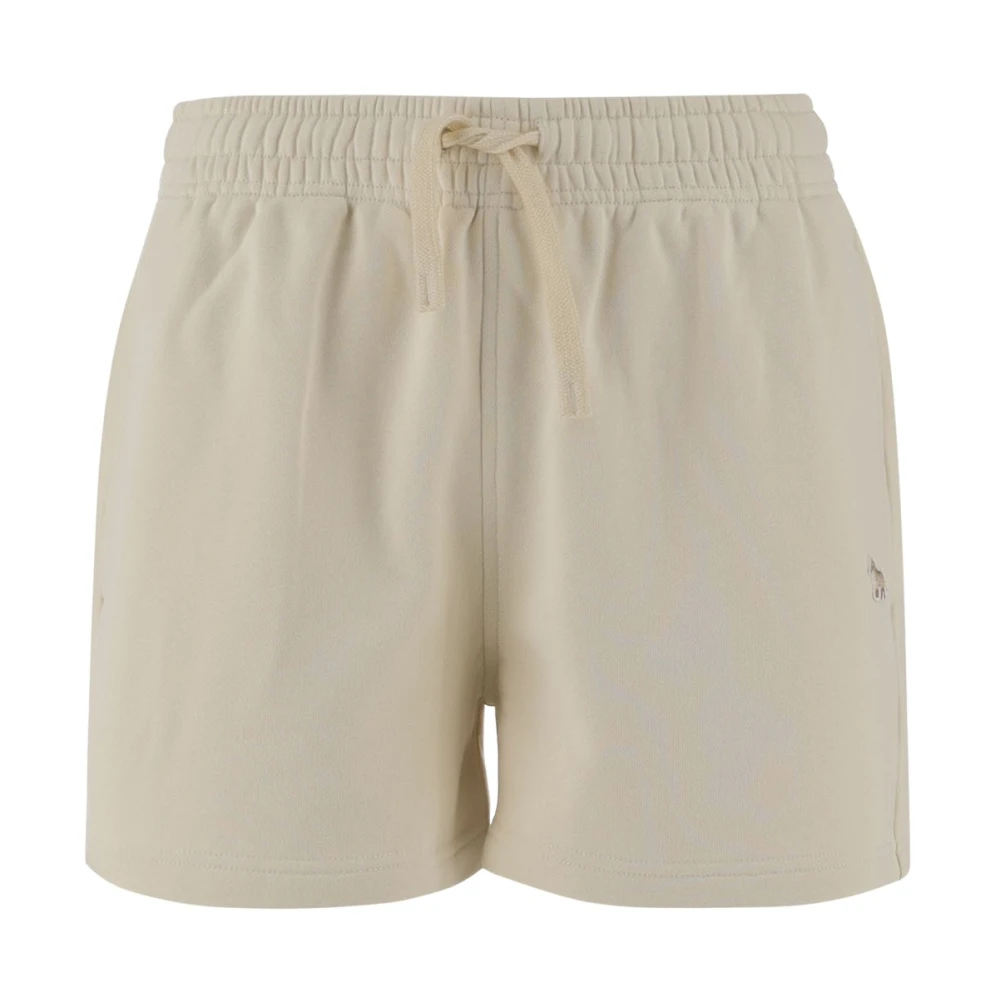 Maison Kitsuné Katoenen Elastische Taille Shorts Ivoor Beige Dames