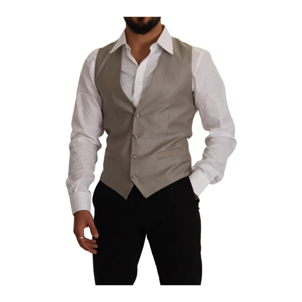 Dolce & Gabbana Elegant Beige Suit Vest Gray Heren