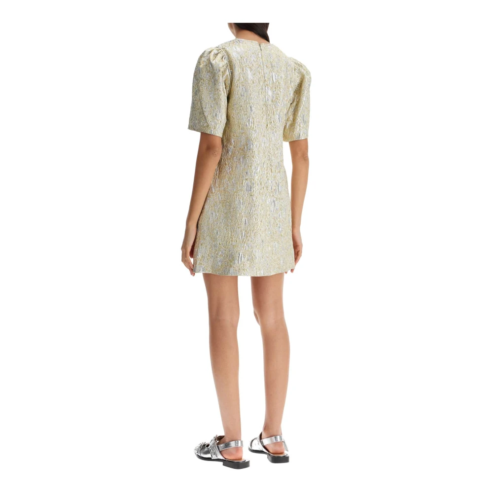 Ganni Metallic Cloque Trapeze Mini Jurk Gray Dames