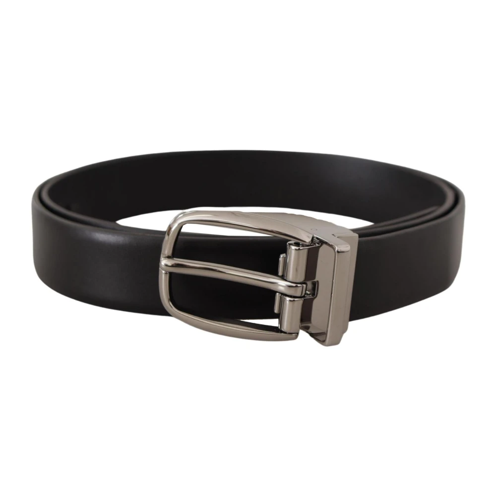 Dolce & Gabbana Chroom Logo Gesp Leren Riem Black Heren