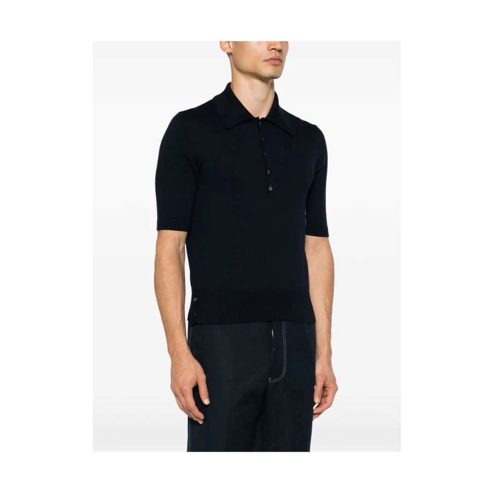 Thom Browne Navy Blue Polo Kraag Sweater Blue Heren