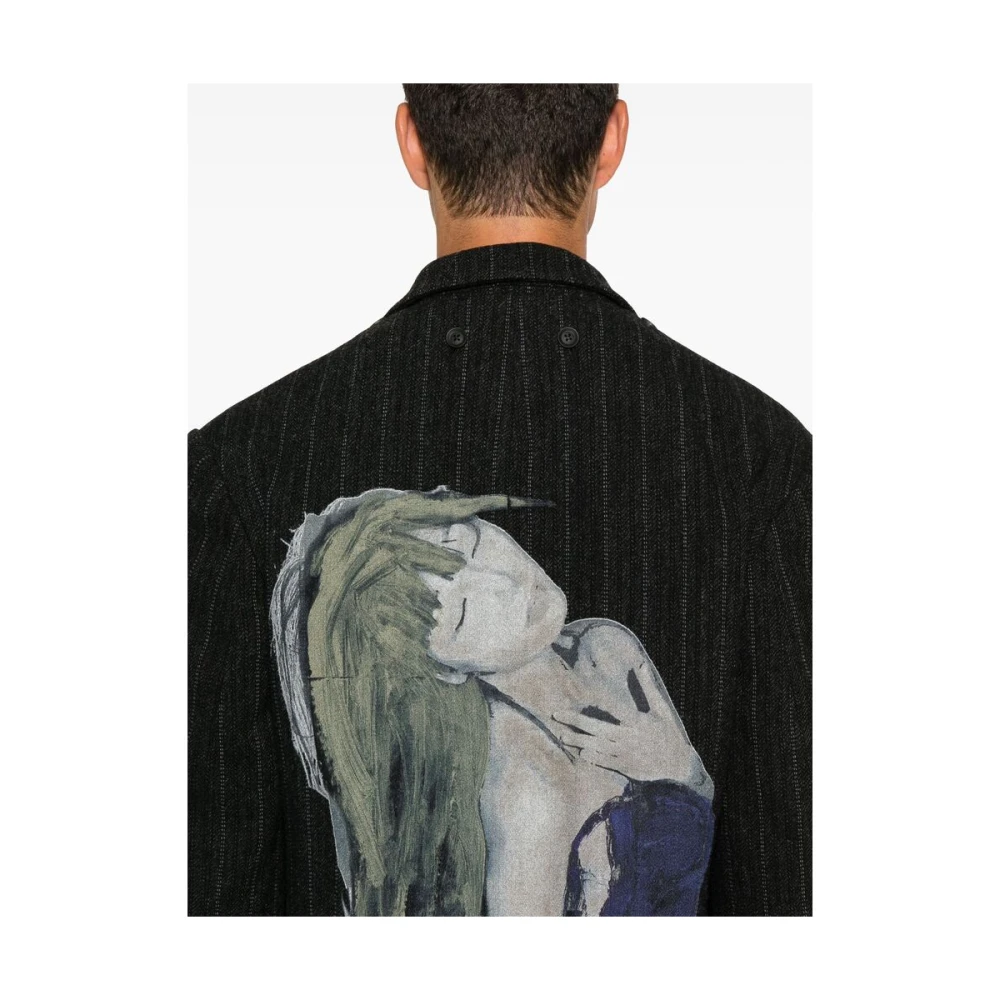Yohji Yamamoto Zwarte wollen jas met krijtstreep Black Heren