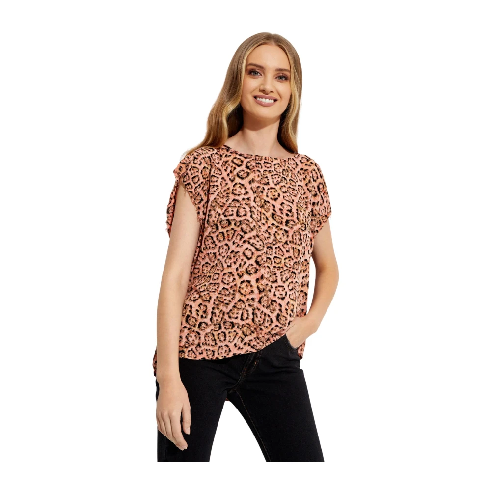 One Teaspoon Koraal Luipaardprint Boothals Top Multicolor Dames
