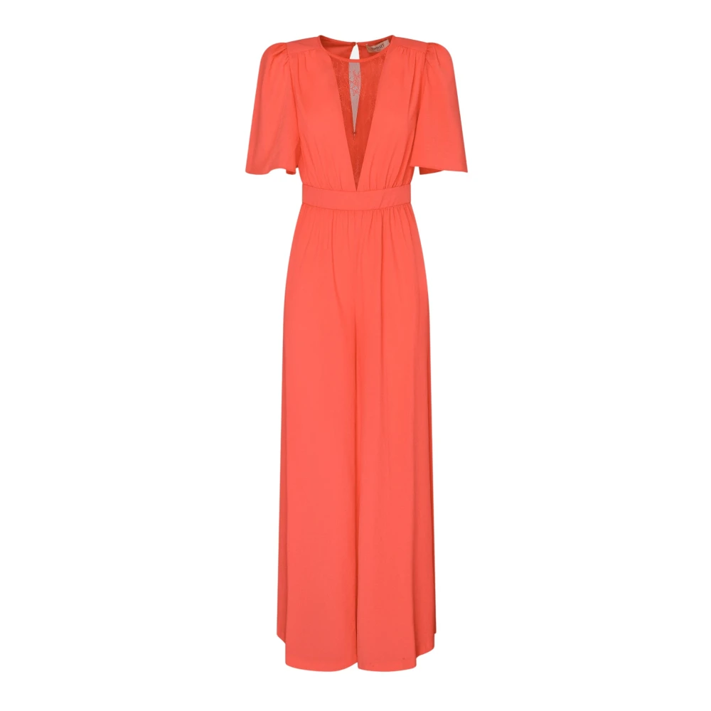 Twinset Rode jumpsuit met bloemenkantinzet Red Dames