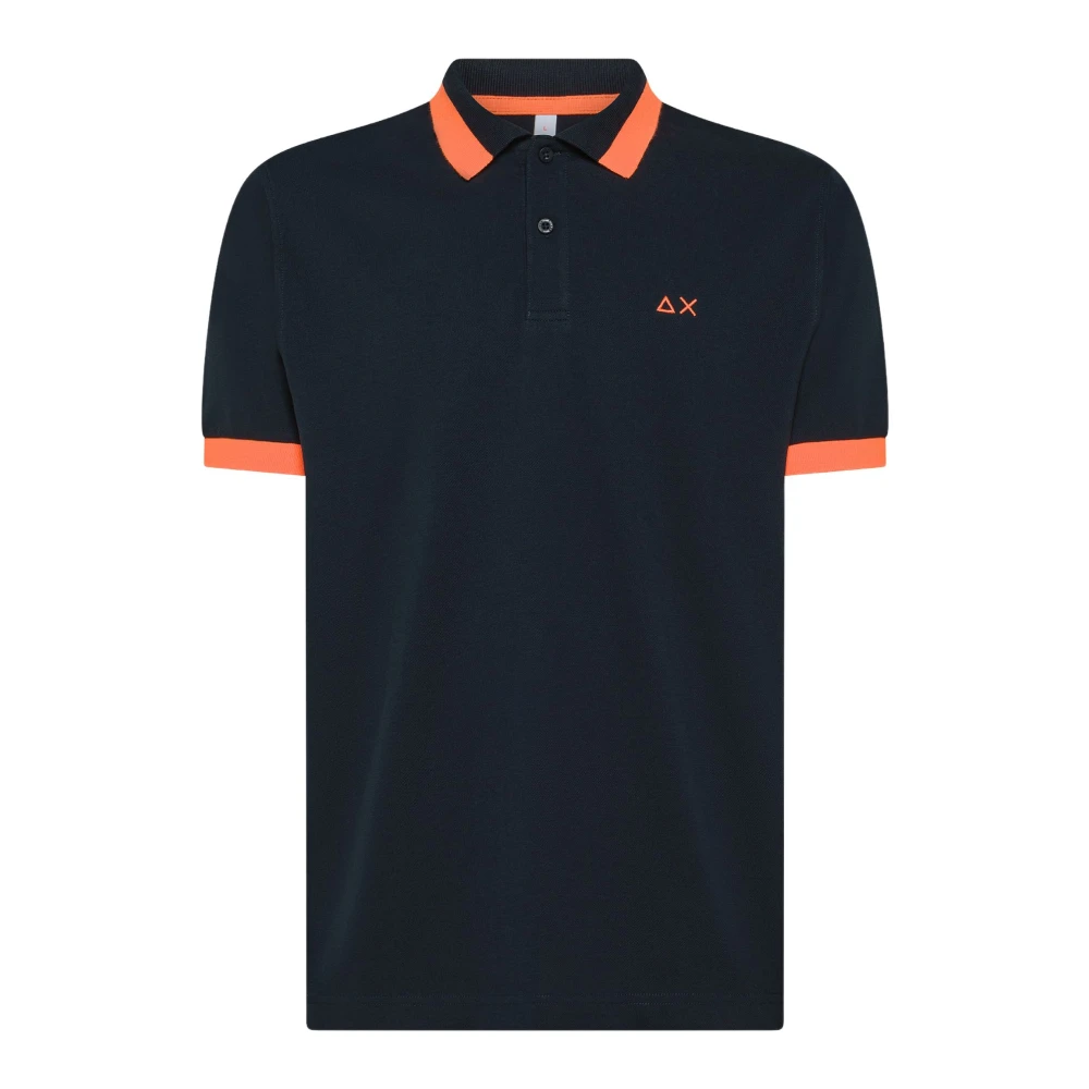Sun68 Blauwe polo met korte mouwen contrastkraag en logo Blue Heren