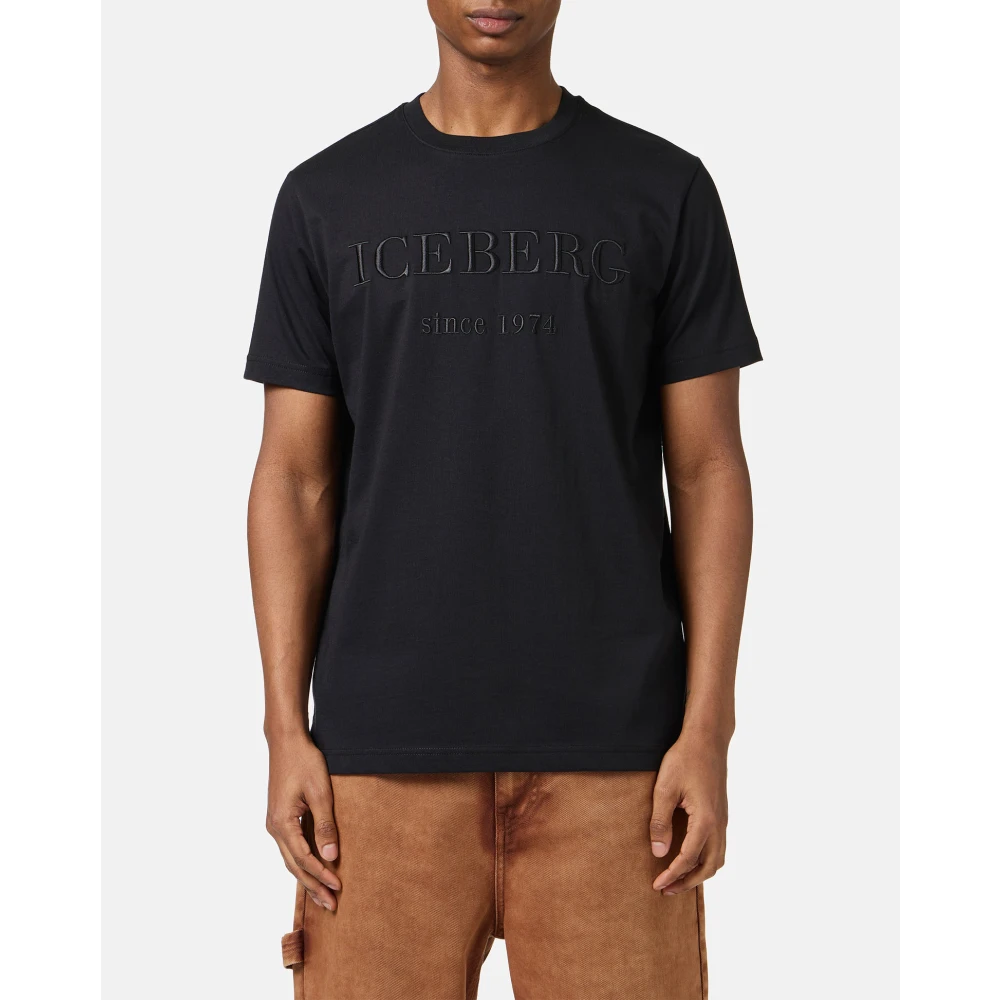 Iceberg Zwarte carry-over katoenen T-shirt met institutioneel logoborduursel Black Heren