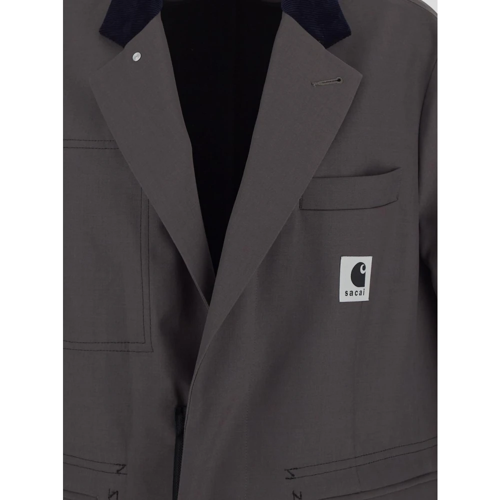 Sacai Polyester Oversize Trench Coat Gray Heren