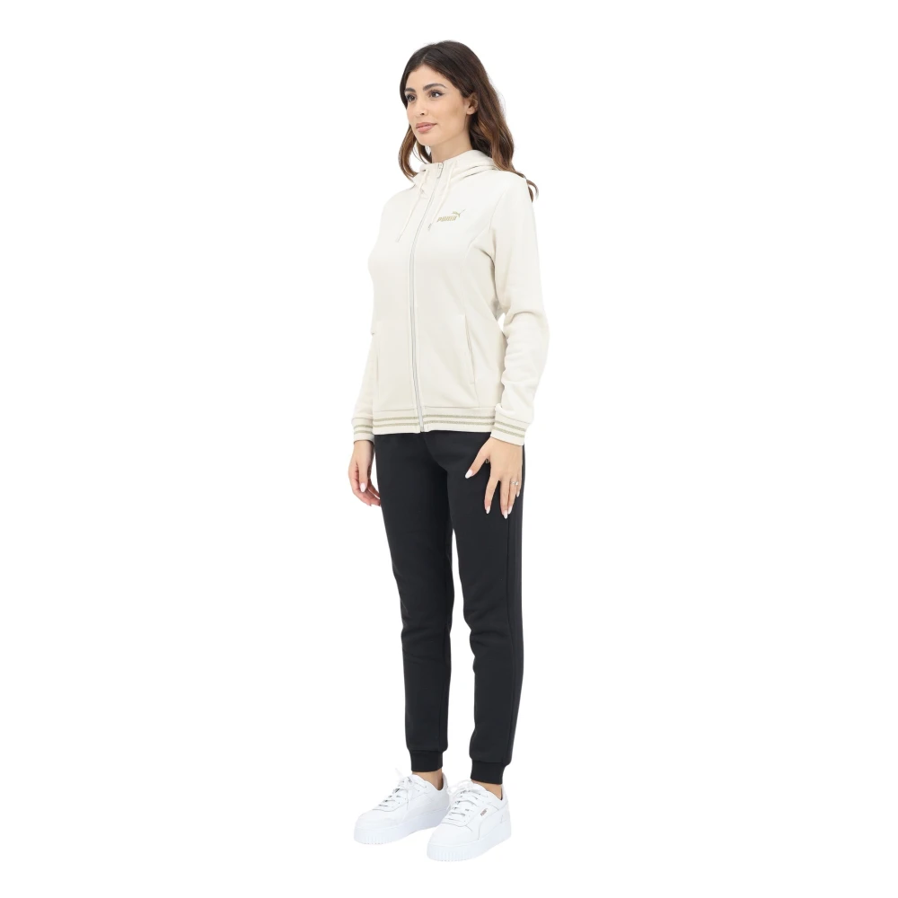 Puma Glitter Trainingspak Set Wit Zwart Beige Dames