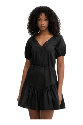 Kort klänning i poplin och broderie anglaise