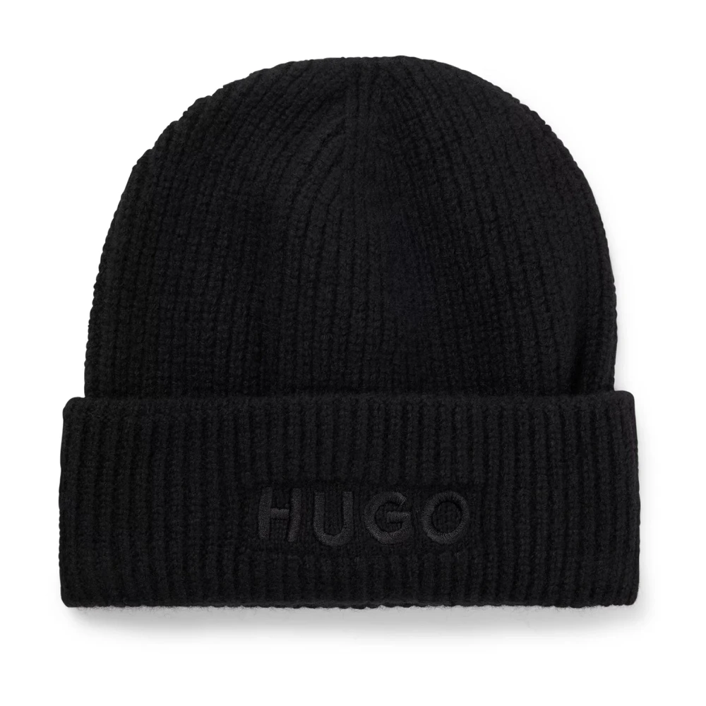 Hugo Boss Geribbelde muts met logo borduursel Black Unisex