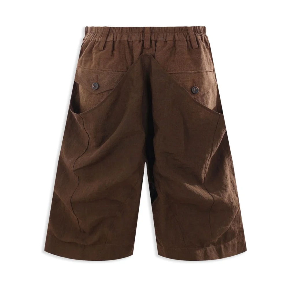 Ziggy Chen Bruine Linnen Shorts met Elastische Taille Brown Heren