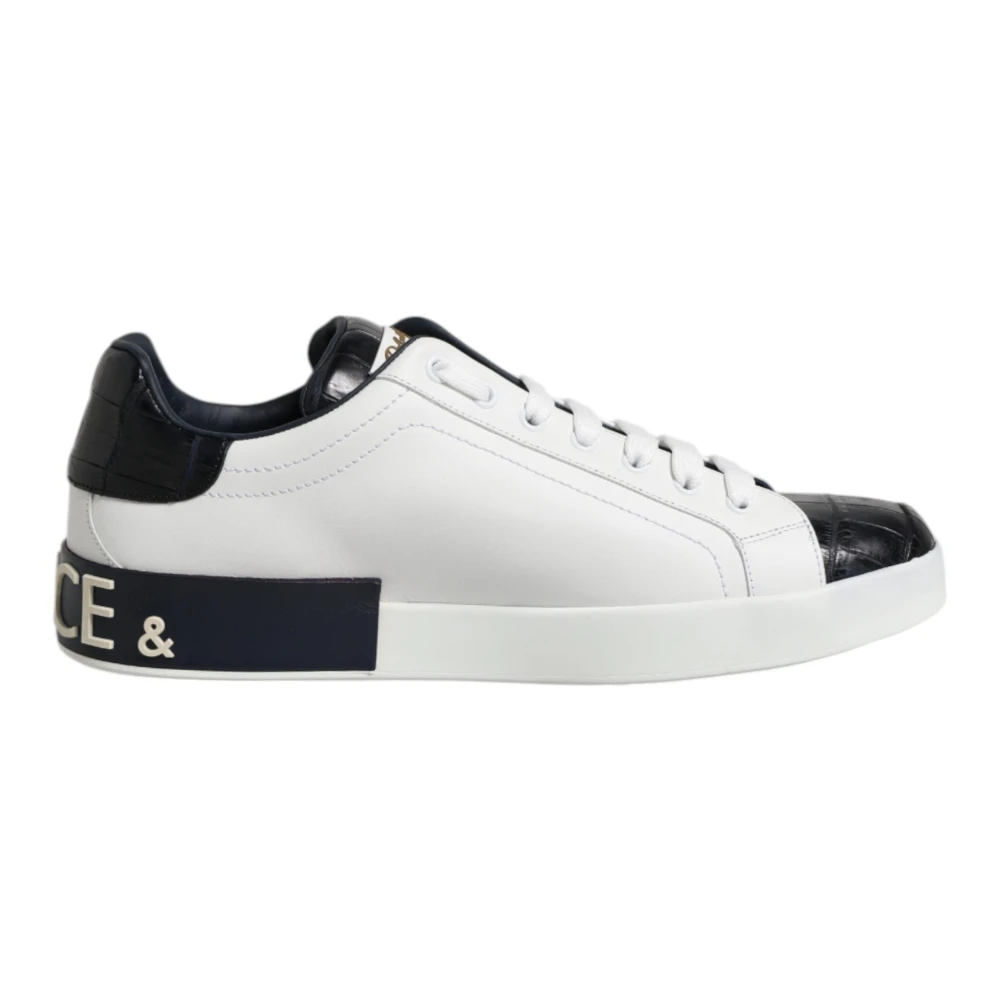 Dolce & Gabbana Men's White Sneakers, 6 Uk, Black Leather Portofino Sneaker Shoes
