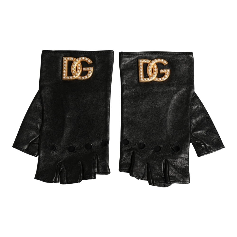 Dolce & Gabbana Black Embellished Wrist Length Fingerless Gloves - M - Image 2