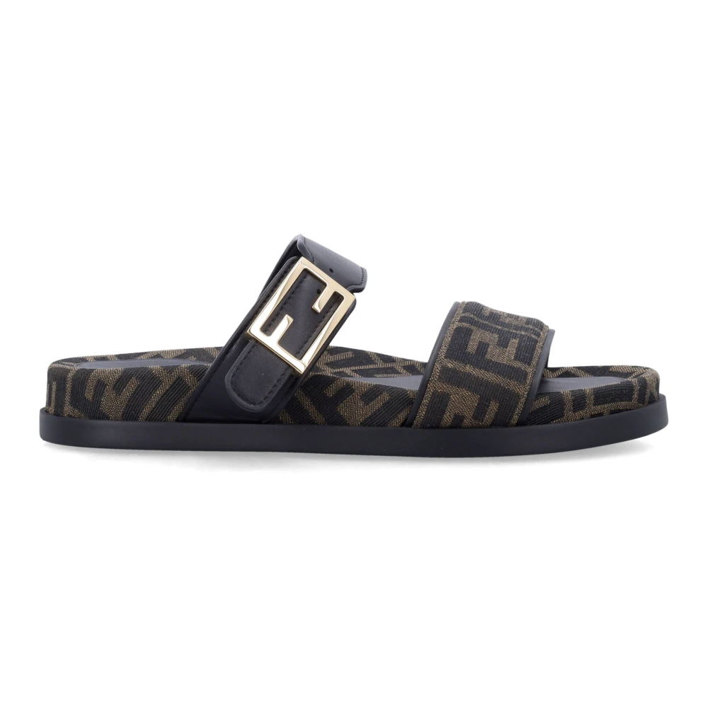 Fendi Vrouw Zwart Schoenen Dames, 36 Eu, Katoen, Ff Monogram Feel Slide Sandaal