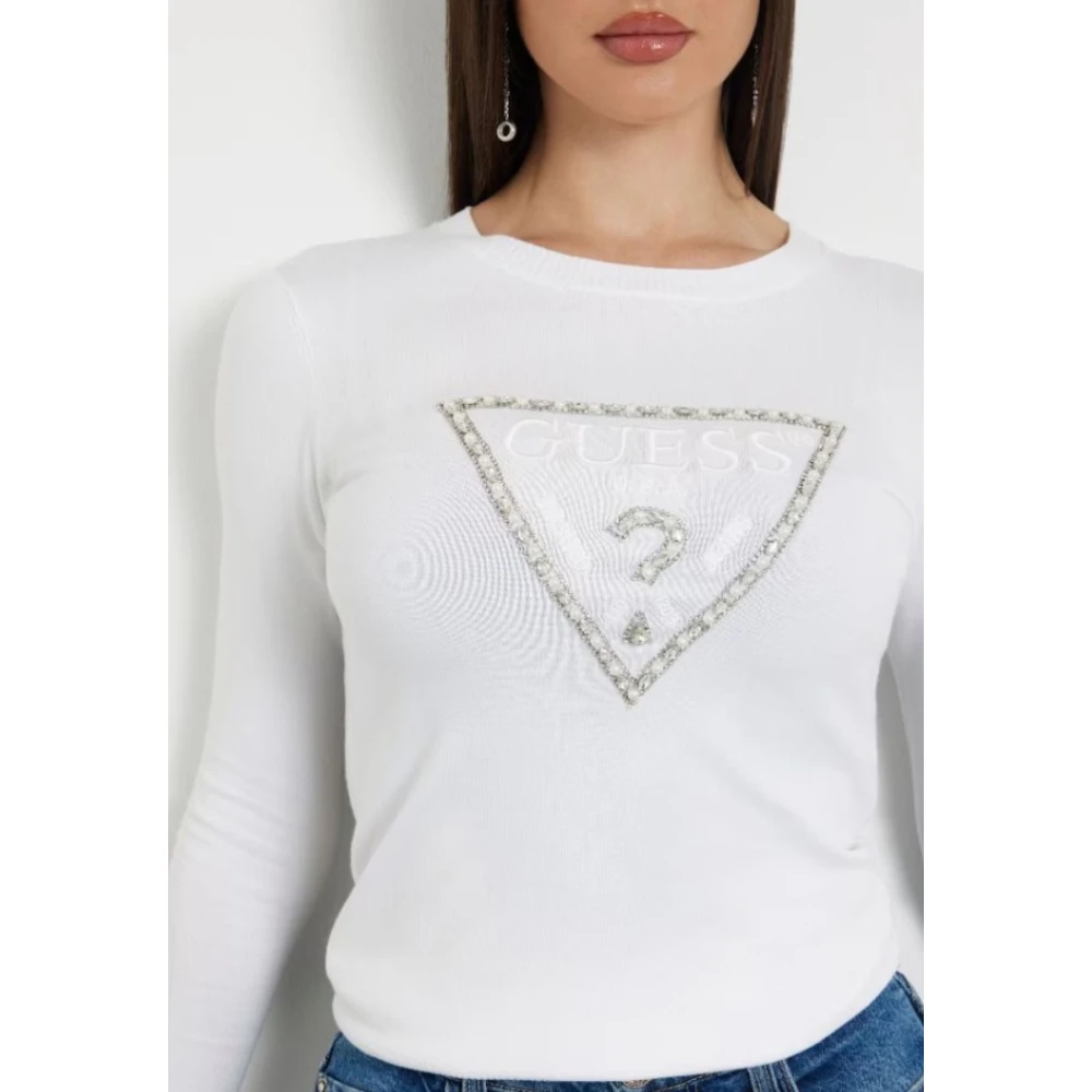 Guess Trui met logo en strass White Dames