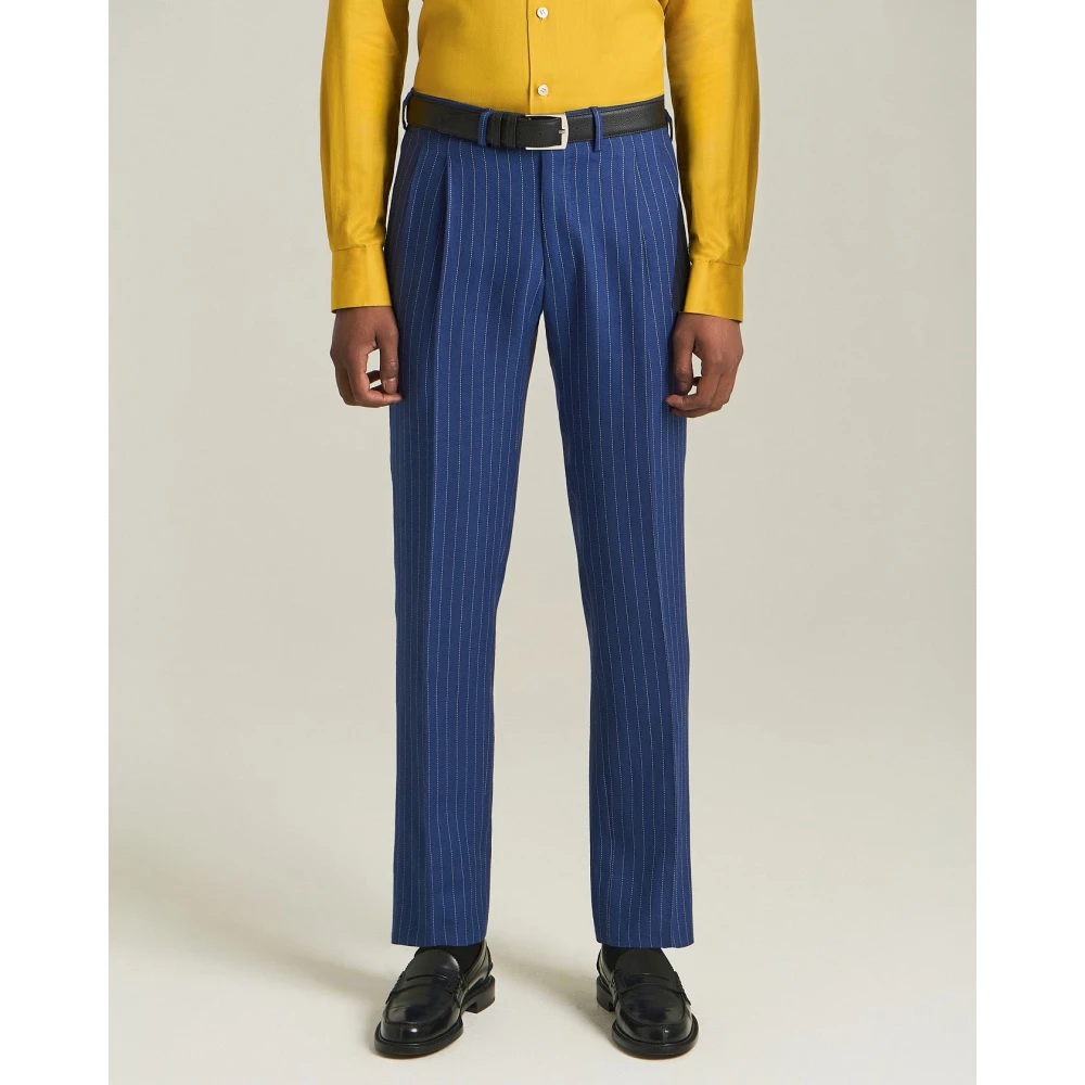 Kiton Pinstripe Double-Breasted Kasjmier Linnen Pak Blue Heren