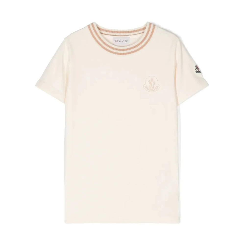 Moncler Barn Vit T-shirt Ribbad Finish White, Flicka