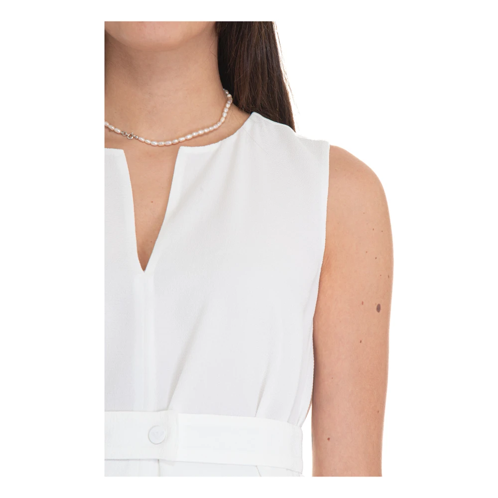 Emporio Armani V-hals Flared Crêpe Riem Top White Dames