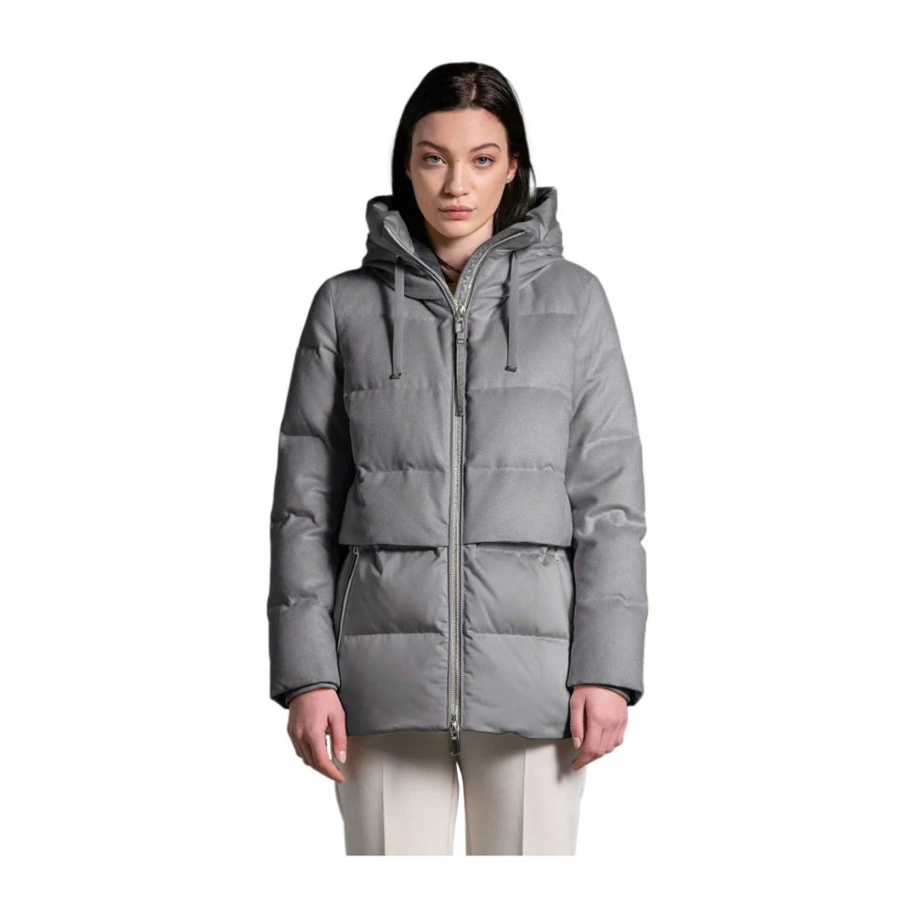 Duno Grijze Gewatteerde Hoodiejas met Wol Gray Dames