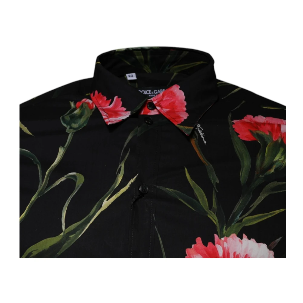 Dolce & Gabbana Zwarte Bloemen Slim Fit Overhemd Black Heren